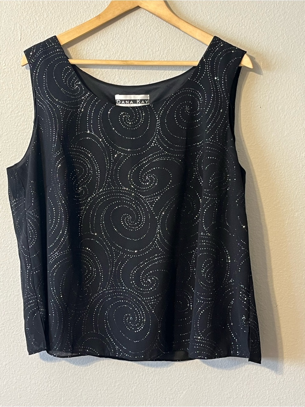 Dana Kay Evening Wear Blouse Sheer Black w/Silver Glittery Designs Cocktail  18W